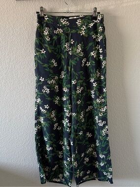 Marine Layer Navy Pants with Green Leaf and Cream Floral Print